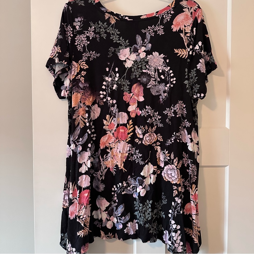 Cynthia Rowley Black Pink Floral Short Sleeve Top 1X - Picture 6 of 6